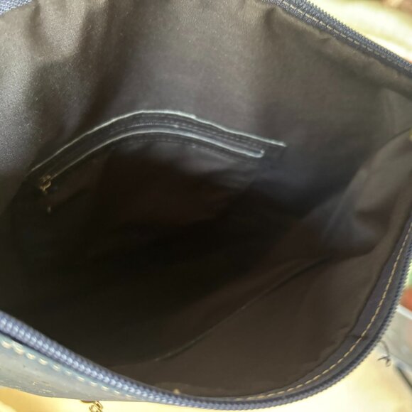 Navy & Tan Acorticeira Cork Flat Backpack Portugal Water Resistant Natural Vegan - Picture 7 of 11